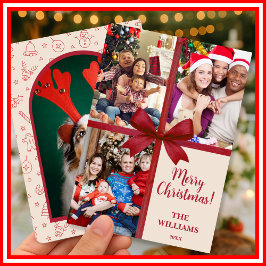 メリークリスマスボウエレガントプレゼントフォトコラージュ シーズンカード