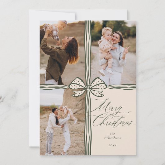 メリークリスマスボウエレガントプレゼントフォトコラージュ シーズンカード (正面)