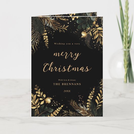 メリークリスマスボエレガントタニカルブラック金ゴールド シーズンカード (正面)
