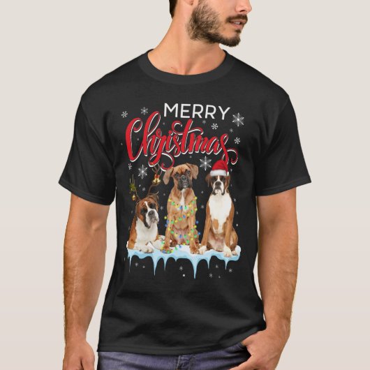 メリークリスマスボクサードッグサンタライトトナディアハット Tシャツ (正面)
