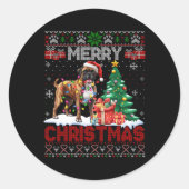 メリークリスマスボクサー愛犬家ファミリー醜いクリスマス ラウンドシール (正面)