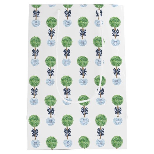 メリークリスマスボク名門私立校風のウッドTopiary Blue Green ミディアムペーパーバッグ (裏面)