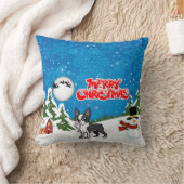 メリークリスマスボストンテリアと雪だるま クッション (ブランケット)