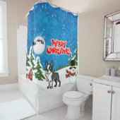 メリークリスマスボストンテリアと雪だるま シャワーカーテン (インサイチュ)