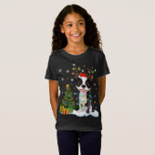 メリークリスマスボストンテリアードッグクリスマスライツトル Tシャツ (正面フル)