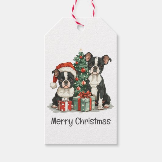 メリークリスマスボストンテリア犬 ギフトタグ (正面)