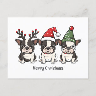 メリークリスマスボストンテリア犬 シーズンポストカード