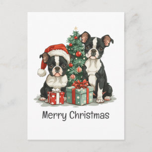 メリークリスマスボストンテリア犬 シーズンポストカード