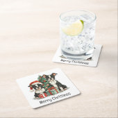 メリークリスマスボストンテリア犬 スクエアペーパーコースター (インサイチュ)