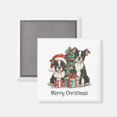 メリークリスマスボストンテリア犬 マグネット (正面/裏面)