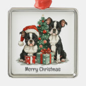 メリークリスマスボストンテリア犬 メタルオーナメント (正面)