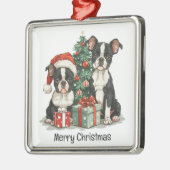 メリークリスマスボストンテリア犬 メタルオーナメント (左)