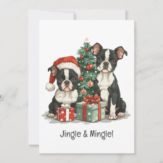 メリークリスマスボストンテリア犬 招待状 (正面)