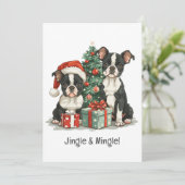 メリークリスマスボストンテリア犬 招待状 (スタンド正面)