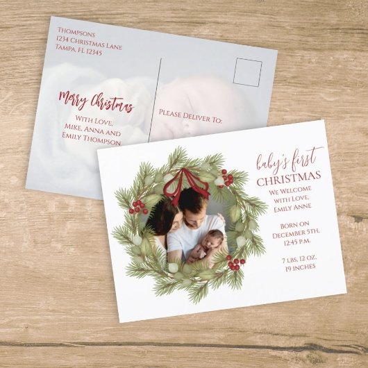 メリークリスマスボタニカルウィンターホリデーリース シーズンポストカード