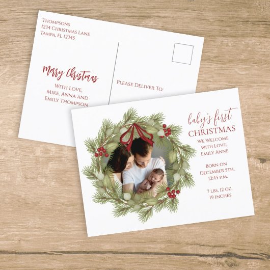 メリークリスマスボタニカルウィンターホリデーリース シーズンポストカード