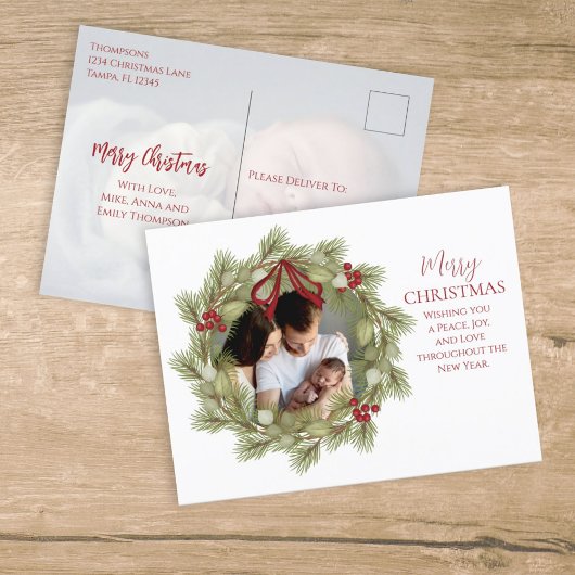 メリークリスマスボタニカルウィンターホリデーリース シーズンポストカード