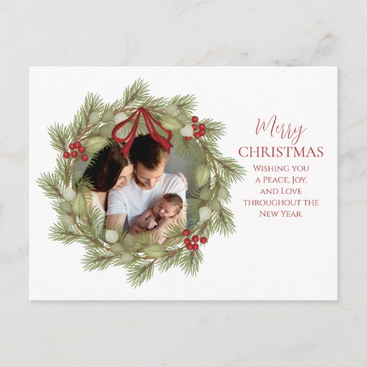 メリークリスマスボタニカルウィンターホリデーリース シーズンポストカード (正面)