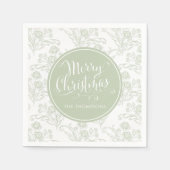 メリークリスマスボタニカルエレガントグリーンフローラ スタンダードカクテルナプキン (正面)