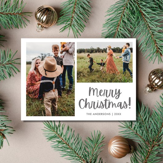 メリークリスマスボタニカルバードツーフォトファミリー シーズンカード