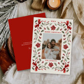 メリークリスマスボタニカルファミリーフォトホリデー シーズンカード