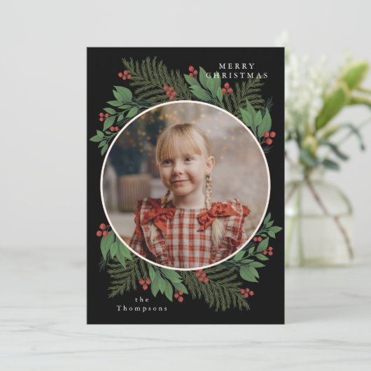 メリークリスマスボタニカルフォトグリーンリース シーズンカード (スタンド正面)