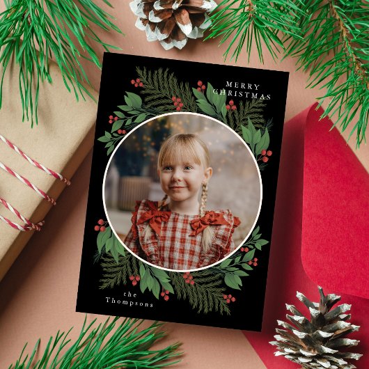 メリークリスマスボタニカルフォトグリーンリース シーズンカード