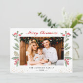 メリークリスマスボタニカルベリーの葉の写真 シーズンカード (スタンド正面)