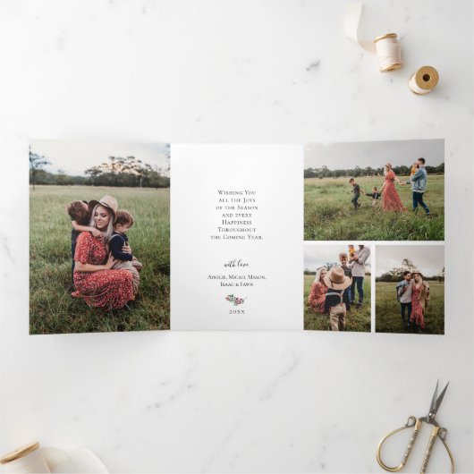 メリークリスマスボタニカルリースホリデーフォト 三つ折り招待状 (内部)