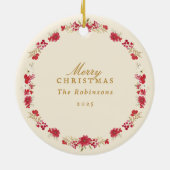 メリークリスマスボタニカルリース写真休日 セラミックオーナメント (裏面)