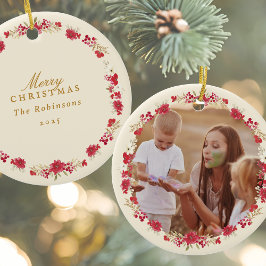 メリークリスマスボタニカルリース写真休日 セラミックオーナメント