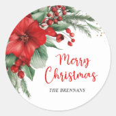 メリークリスマスボタニカルレッドホリデー ラウンドシール (正面)