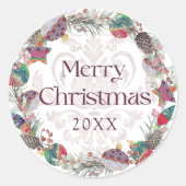 メリークリスマスボタニカル&ボーブルリース ラウンドシール (正面)
