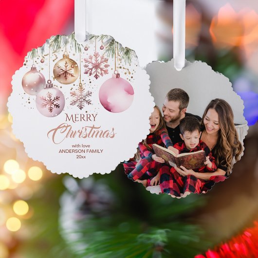 メリークリスマスボホモダンメタリック写真テンプレート オーナメントカード