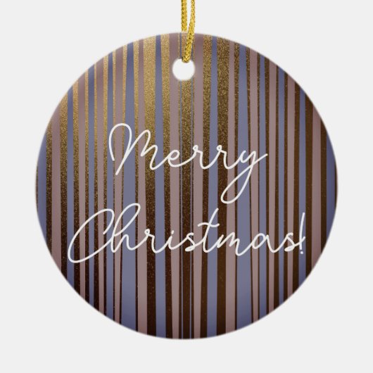 メリークリスマスボホ金ゴールドグリッターピンク薄紫 セラミックオーナメント (正面)