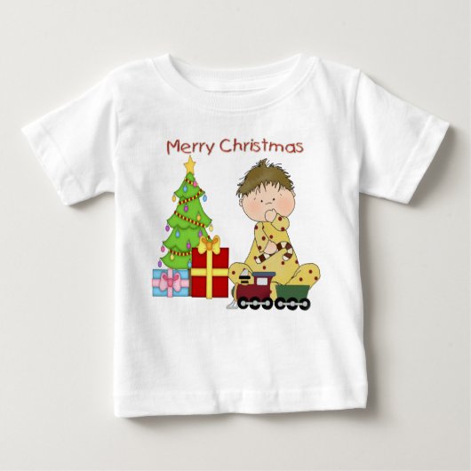 メリークリスマスボーイ乳児長袖Tシャツ ベビーTシャツ (正面)