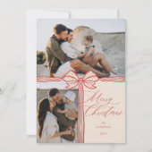 メリークリスマスボーエレガントグ&リボン写真コラージュ シーズンカード (正面)