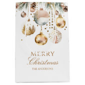 メリークリスマスボーホメタリックバウブルウォーター色 ミディアムペーパーバッグ (正面)