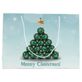 メリークリスマスボールツリミントパステルデザイン ラージペーパーバッグ (裏面)