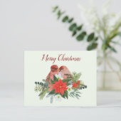 メリークリスマスポインセチアと二羽の赤い鳥 シーズンポストカード (スタンド正面)