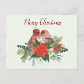 メリークリスマスポインセチアと二羽の赤い鳥 シーズンポストカード (正面)