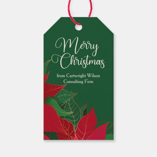 メリークリスマスポインセチアエレガントグリーンビジネス ギフトタグ (正面)