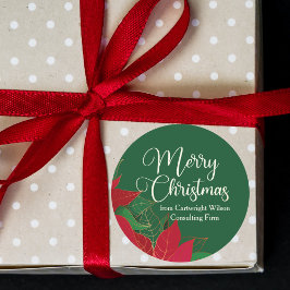 メリークリスマスポインセチアエレガントグリーンビジネス ラウンドシール