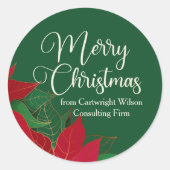 メリークリスマスポインセチアエレガントグリーンビジネス ラウンドシール (正面)