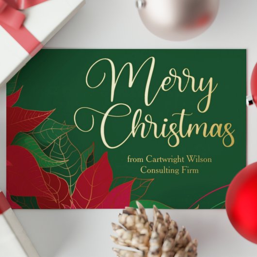 メリークリスマスポインセチアエレガントビジネス金ゴールド 箔シーズンカード