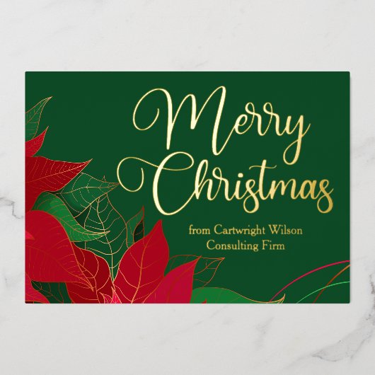 メリークリスマスポインセチアエレガントビジネス金ゴールド 箔シーズンカード (正面)