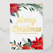 メリークリスマスポインセチアカスタムビジネス金ゴールド 箔シーズンカード (正面)