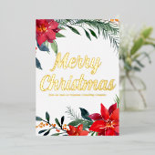 メリークリスマスポインセチアカスタムビジネス金ゴールド 箔シーズンカード (立ち正面)