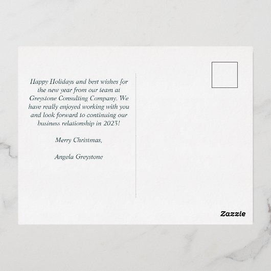 メリークリスマスポインセチアカスタム企業の金ゴールド 箔シーズンポストカード (裏面)