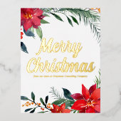 メリークリスマスポインセチアカスタム企業の金ゴールド 箔シーズンポストカード (正面)